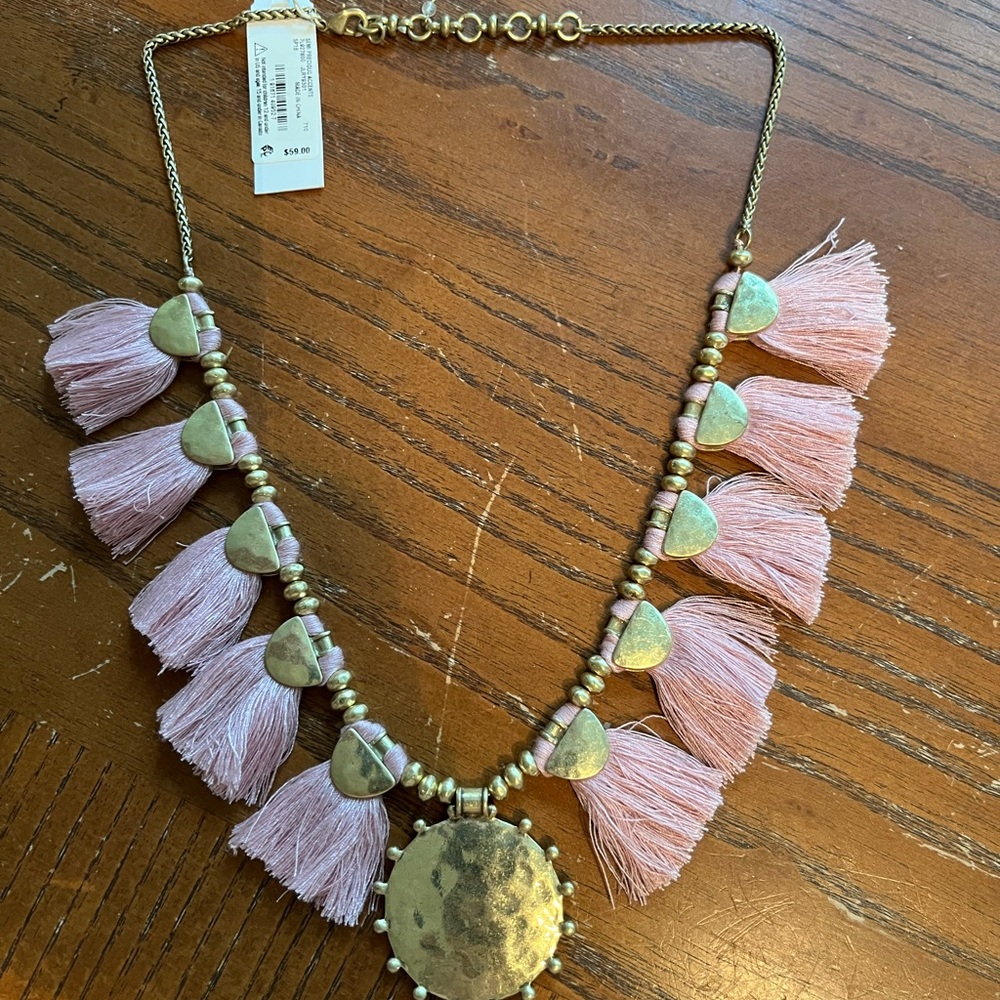 Gold and Pink Tassel Necklace